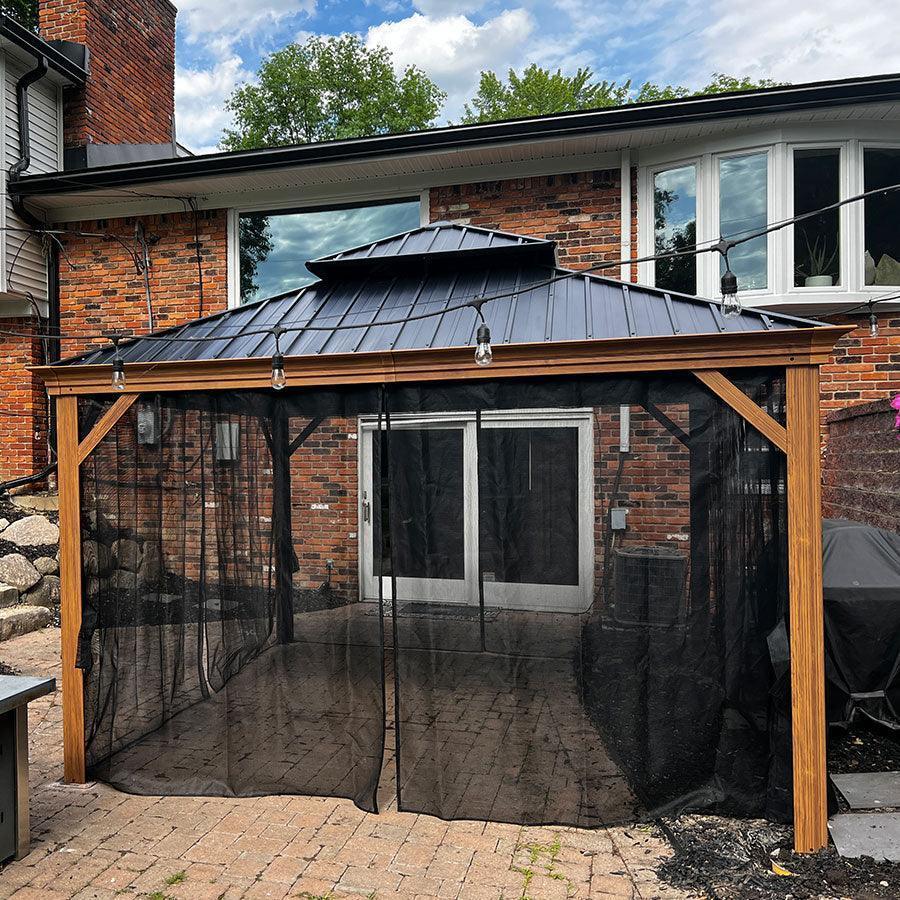 PURPLE LEAF Hardtop Gazebo for Patio Wood Grain Galvanized Steel Frame Awning with Netting - Image 62