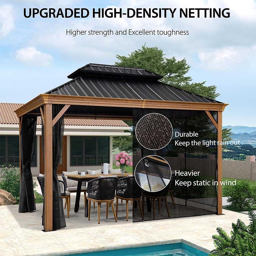 PURPLE LEAF Hardtop Gazebo for Patio Wood Grain Galvanized Steel Frame Awning with Netting - Image 66