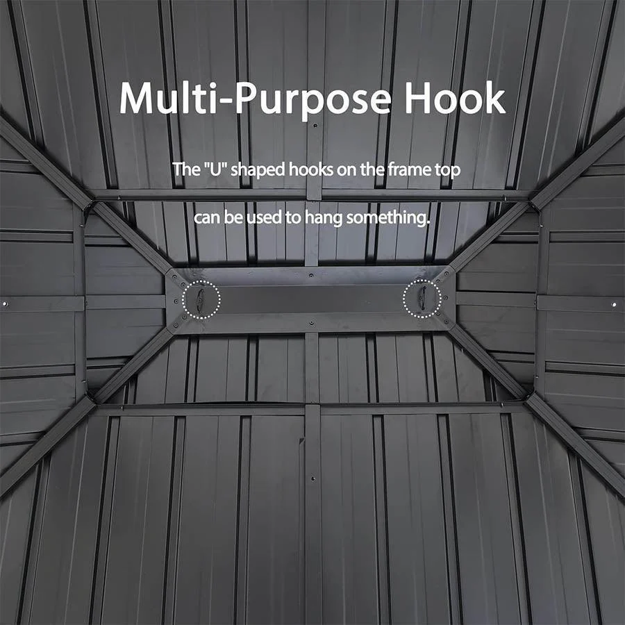 PURPLE LEAF Hardtop Gazebo for Patio Wood Grain Galvanized Steel Frame Awning with Netting - Image 67