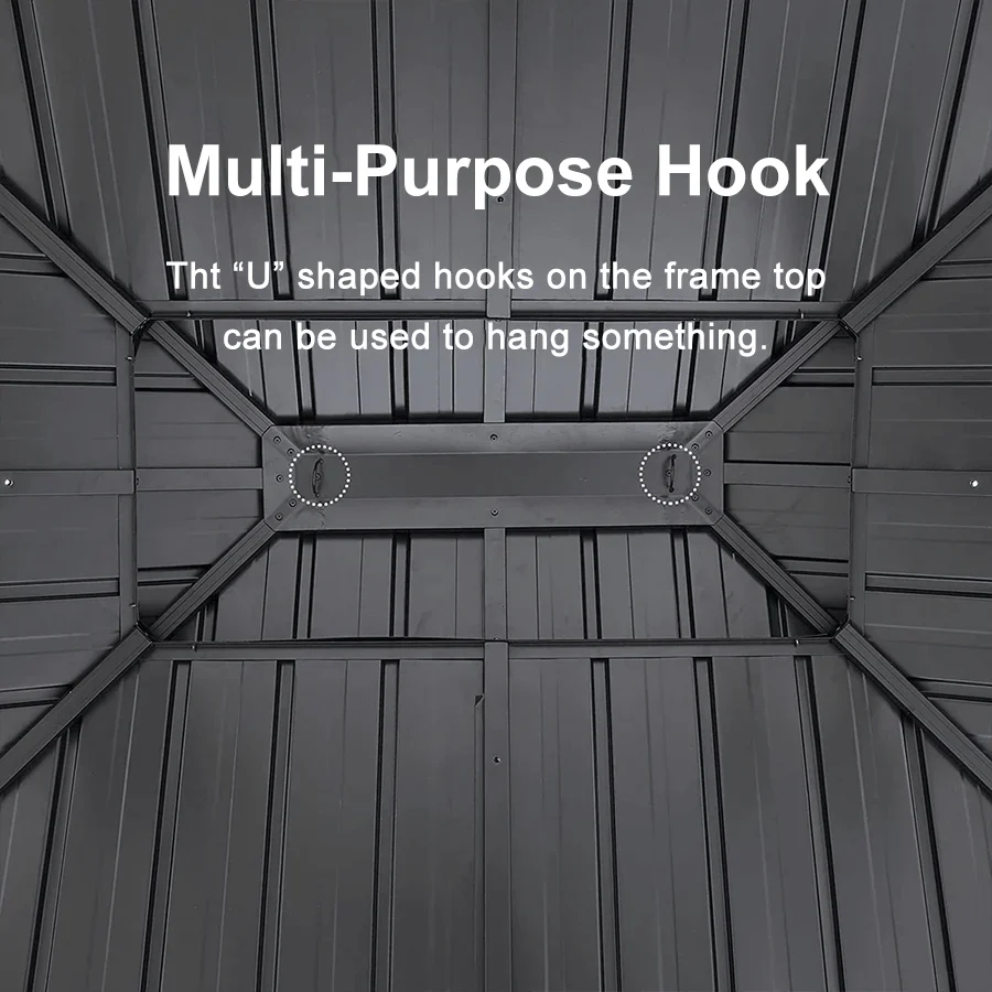 PURPLE LEAF Hardtop Gazebo for Patio Wood Grain Galvanized Steel Frame Awning with Netting - Image 86