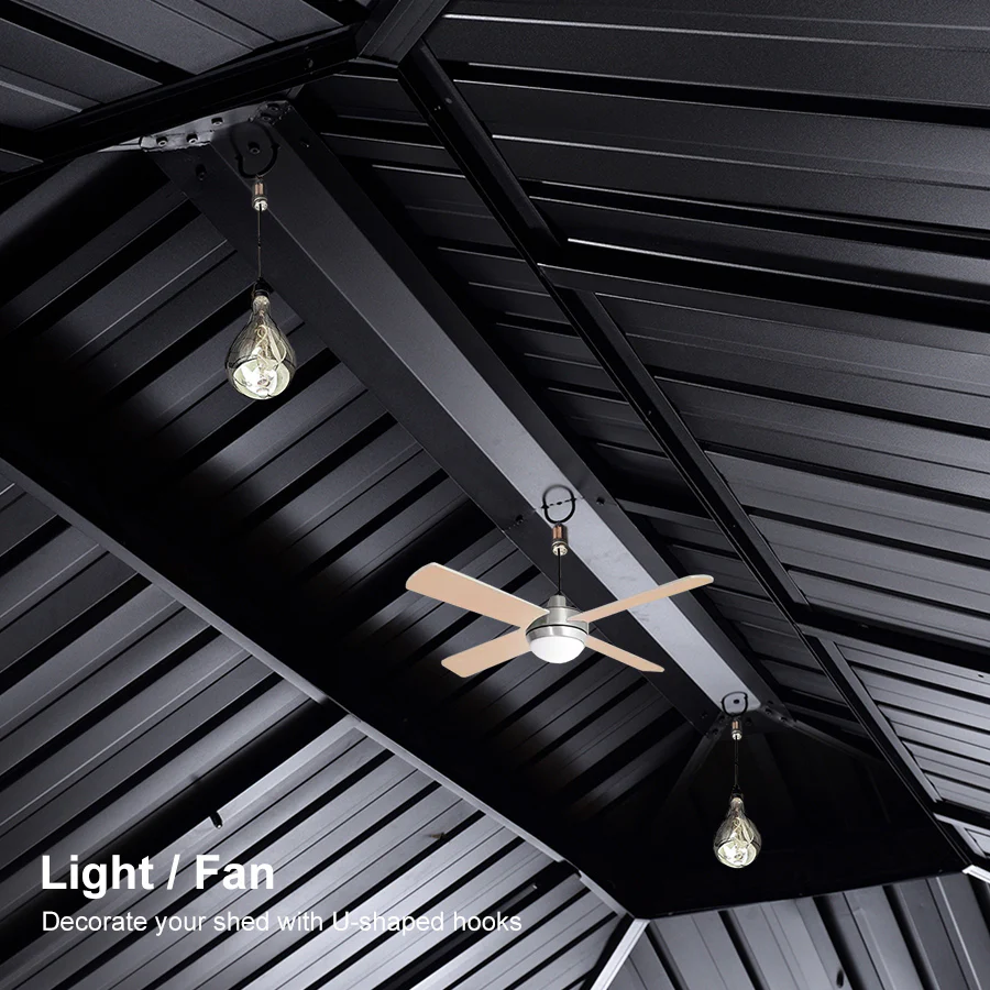 PURPLE LEAF Hardtop Gazebo for Patio Wood Grain Galvanized Steel Frame Awning with Netting - Image 92