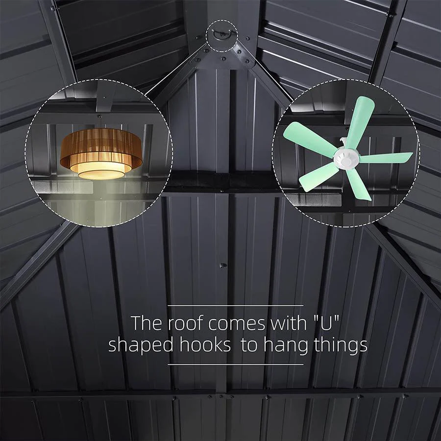 PURPLE LEAF Outdoor Hardtop Gazebo for Patio Grey Aluminum Frame Pavilion with Navy-Blue Curtain - Image 11