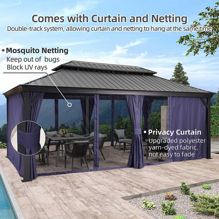 PURPLE LEAF Outdoor Hardtop Gazebo for Patio Grey Aluminum Frame Pavilion with Navy-Blue Curtain - Image 14