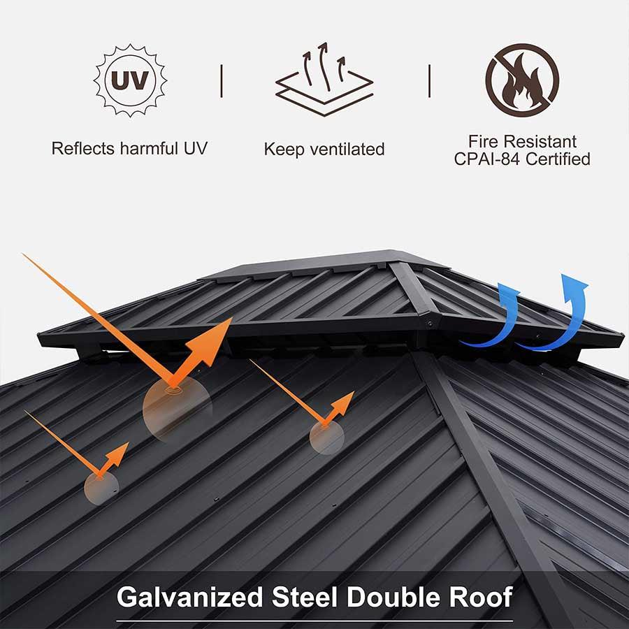 PURPLE LEAF Outdoor Hardtop Gazebo for Patio Grey Aluminum Frame Pavilion with Navy-Blue Curtain - Image 15