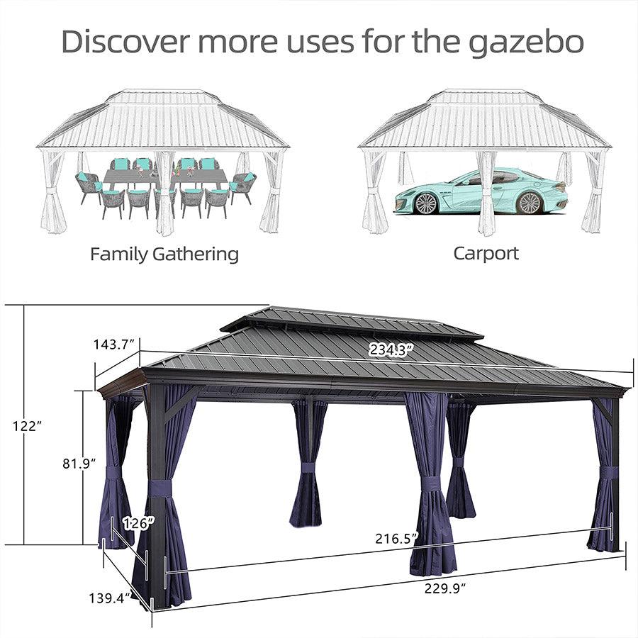 PURPLE LEAF Outdoor Hardtop Gazebo for Patio Grey Aluminum Frame Pavilion with Navy-Blue Curtain - Image 16