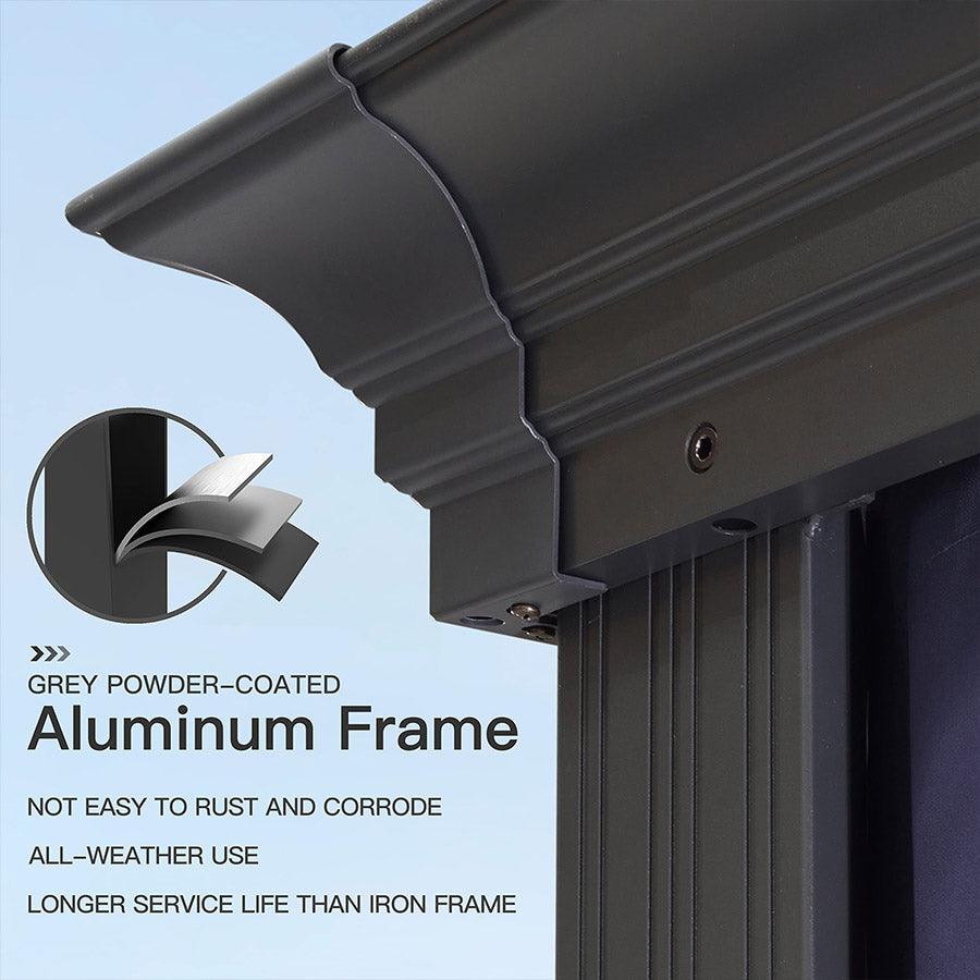 PURPLE LEAF Outdoor Hardtop Gazebo for Patio Grey Aluminum Frame Pavilion with Navy-Blue Curtain - Image 17