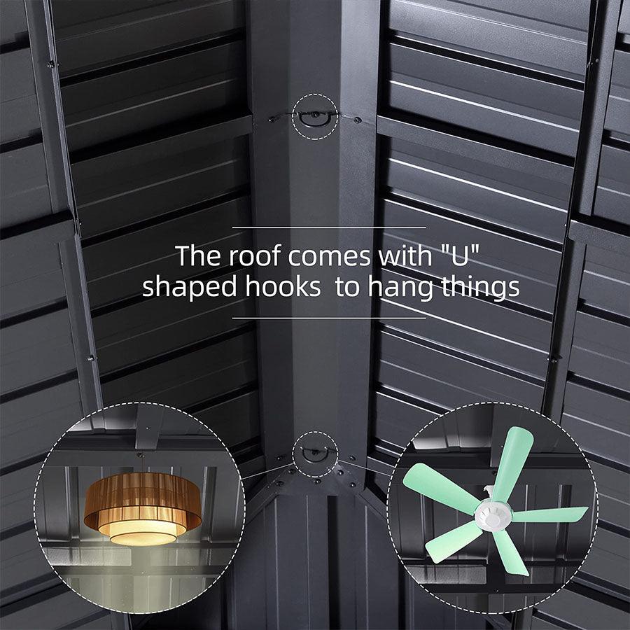 PURPLE LEAF Outdoor Hardtop Gazebo for Patio Grey Aluminum Frame Pavilion with Navy-Blue Curtain - Image 18