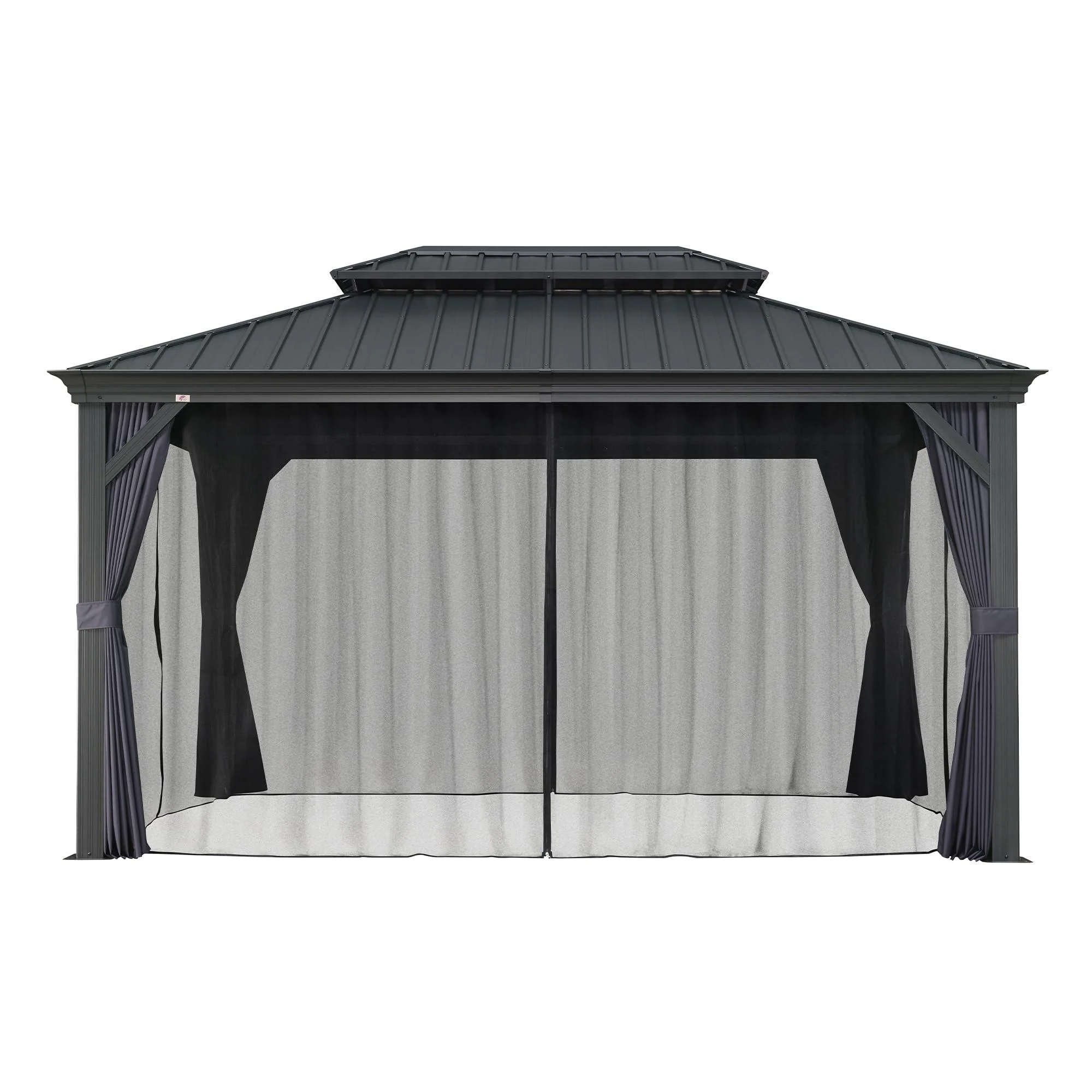 PURPLE LEAF Outdoor Hardtop Gazebo for Patio Grey Aluminum Frame Pavilion with Navy-Blue Curtain - Image 21