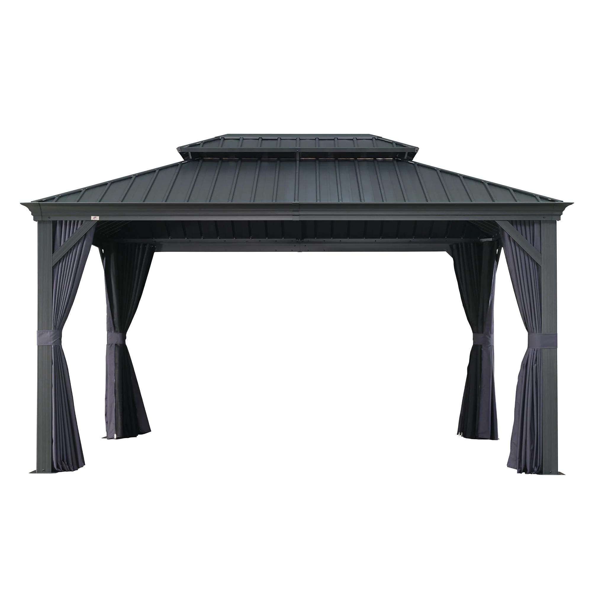 PURPLE LEAF Outdoor Hardtop Gazebo for Patio Grey Aluminum Frame Pavilion with Navy-Blue Curtain - Image 23