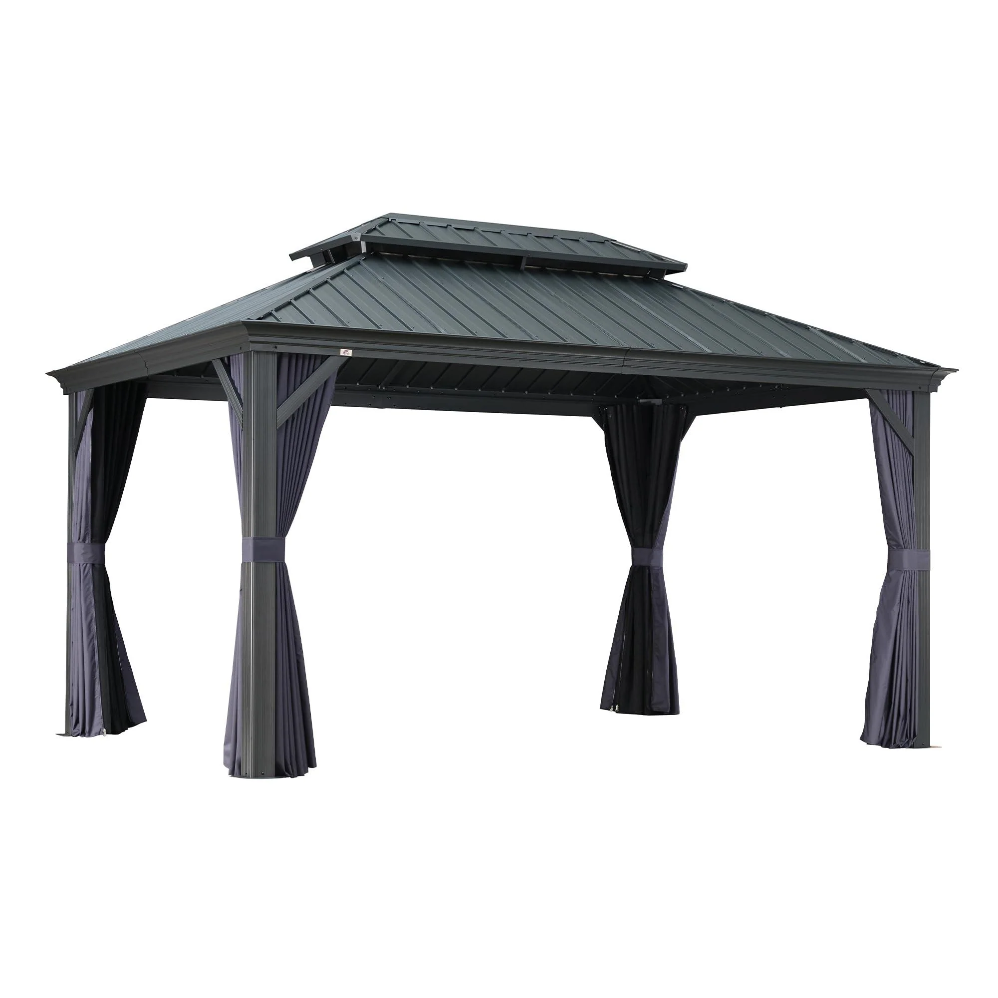 PURPLE LEAF Outdoor Hardtop Gazebo for Patio Grey Aluminum Frame Pavilion with Navy-Blue Curtain - Image 24