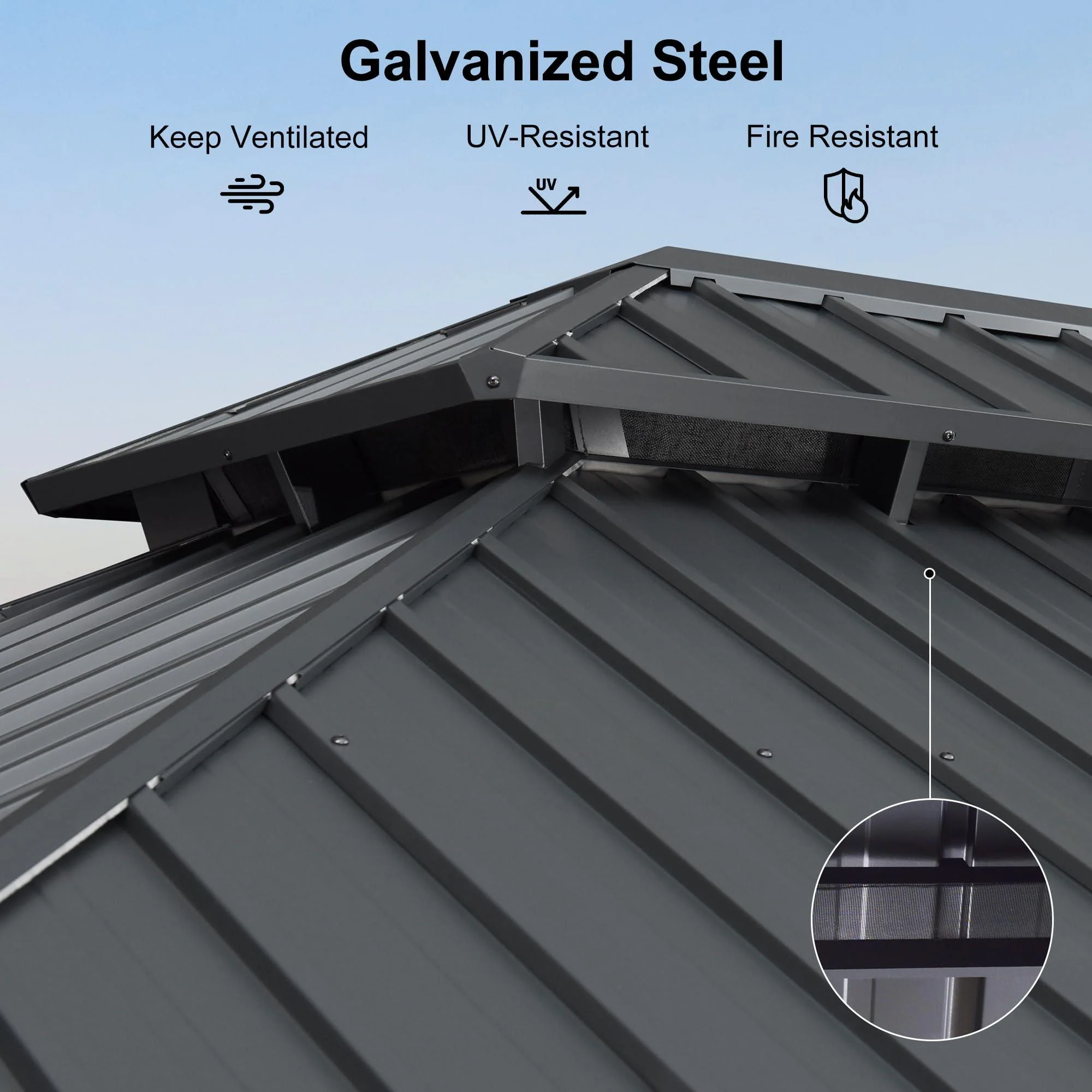 PURPLE LEAF Outdoor Hardtop Gazebo for Patio Grey Aluminum Frame Pavilion with Navy-Blue Curtain - Image 33