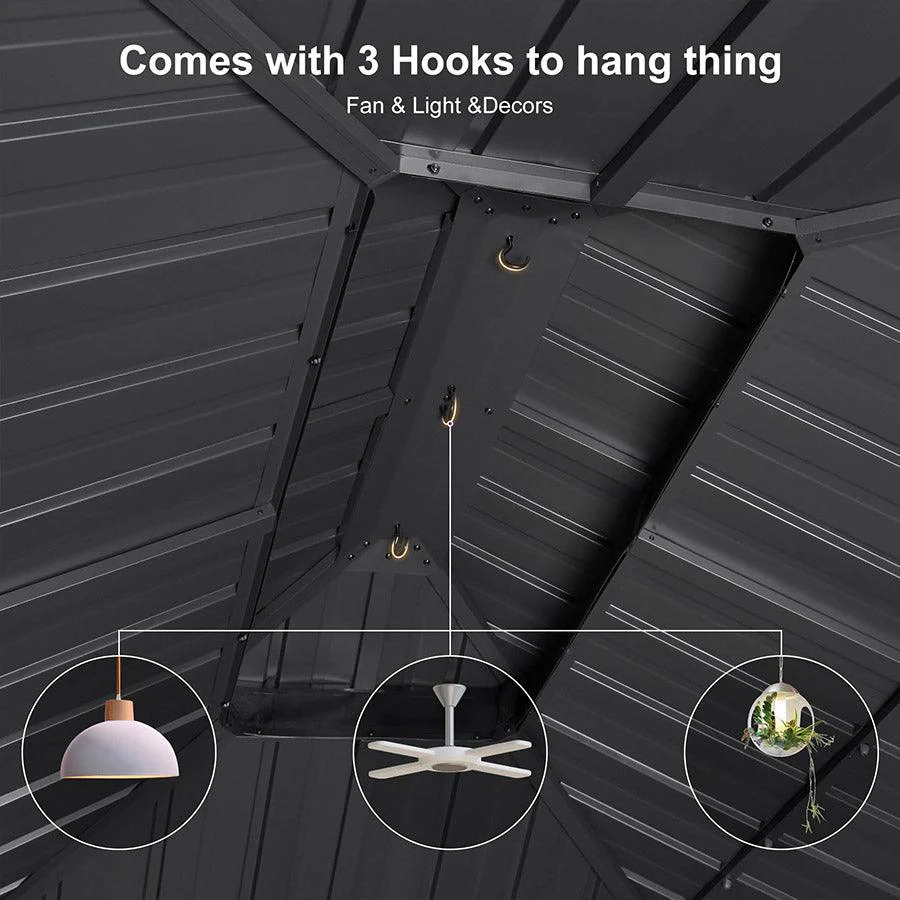 PURPLE LEAF Outdoor Hardtop Gazebo for Patio Grey Aluminum Frame Pavilion with Navy-Blue Curtain - Image 37