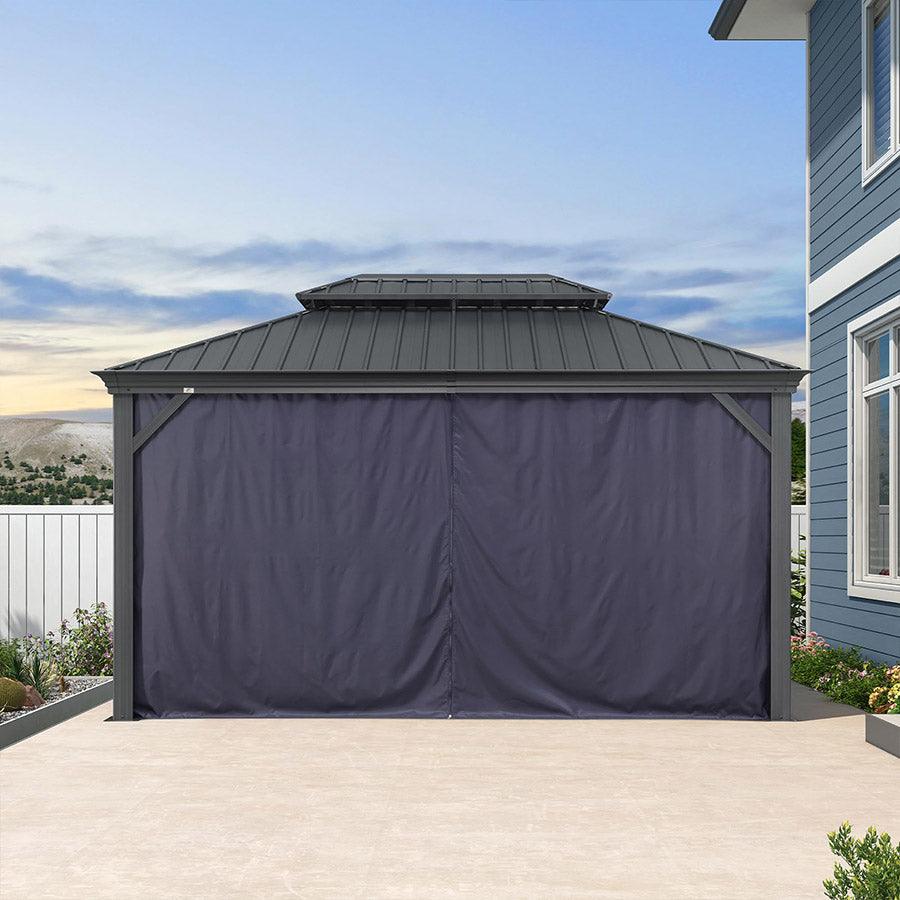 PURPLE LEAF Outdoor Hardtop Gazebo for Patio Grey Aluminum Frame Pavilion with Navy-Blue Curtain - Image 39