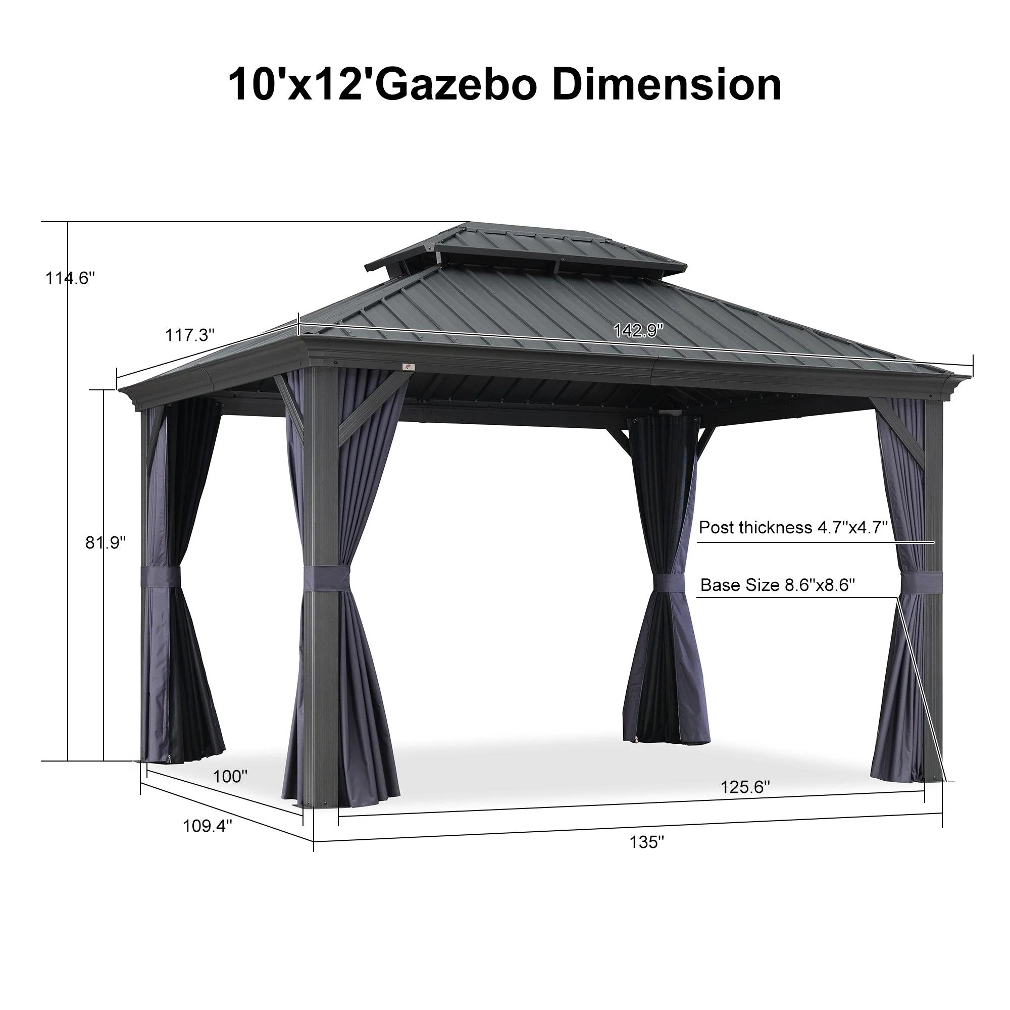 PURPLE LEAF Outdoor Hardtop Gazebo for Patio Grey Aluminum Frame Pavilion with Navy-Blue Curtain - Image 41