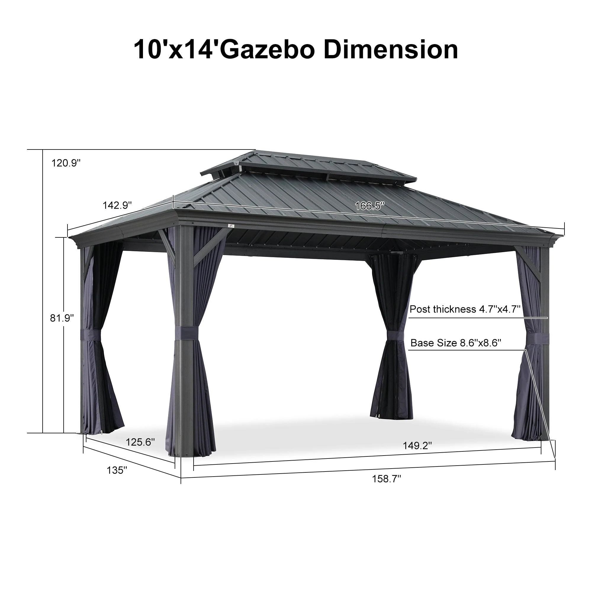 PURPLE LEAF Outdoor Hardtop Gazebo for Patio Grey Aluminum Frame Pavilion with Navy-Blue Curtain - Image 42