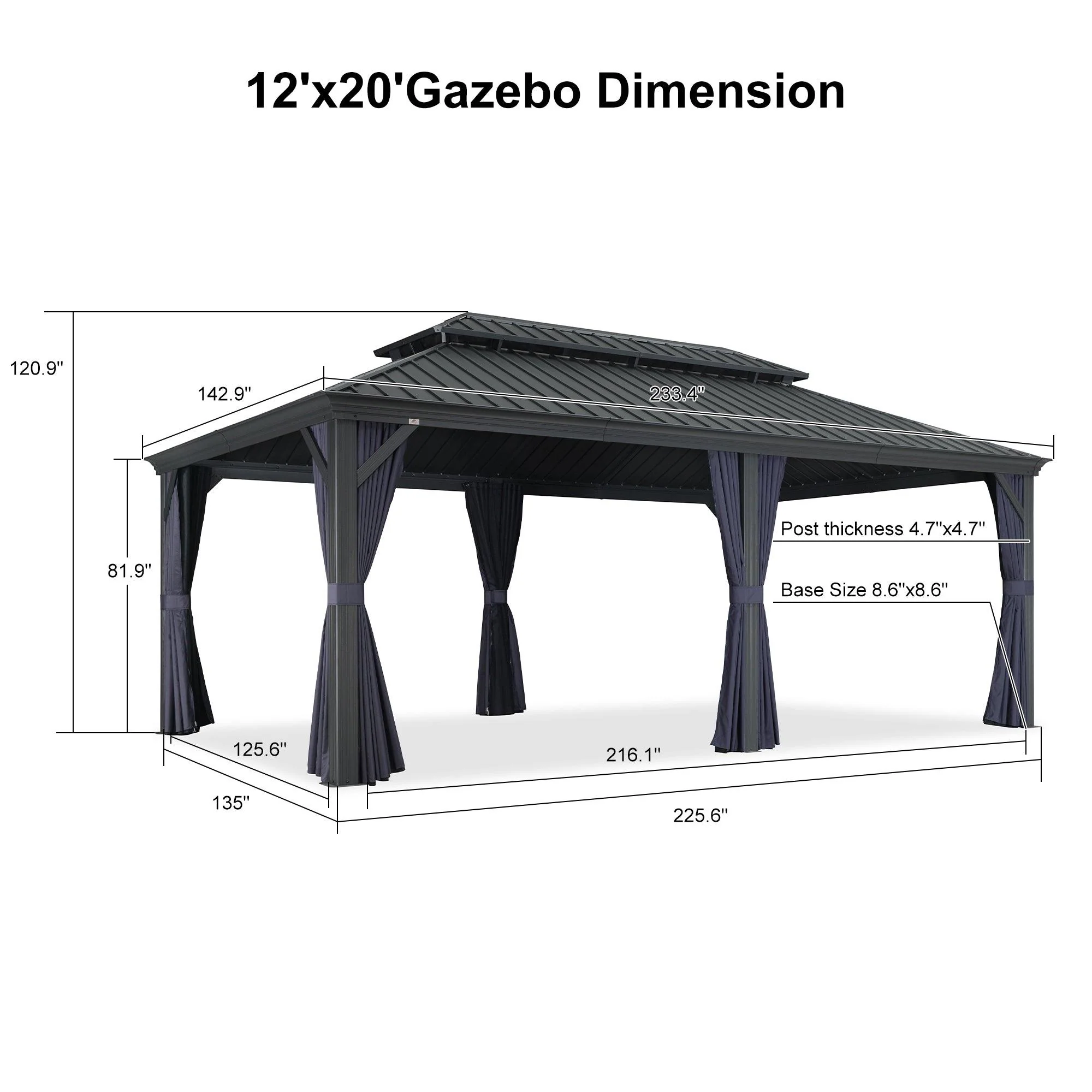 PURPLE LEAF Outdoor Hardtop Gazebo for Patio Grey Aluminum Frame Pavilion with Navy-Blue Curtain - Image 43