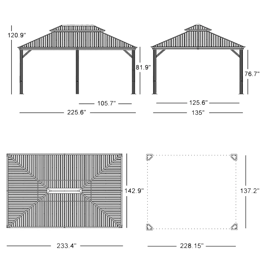 PURPLE LEAF Outdoor Hardtop Gazebo for Patio Grey Aluminum Frame Pavilion with Navy-Blue Curtain - Image 56