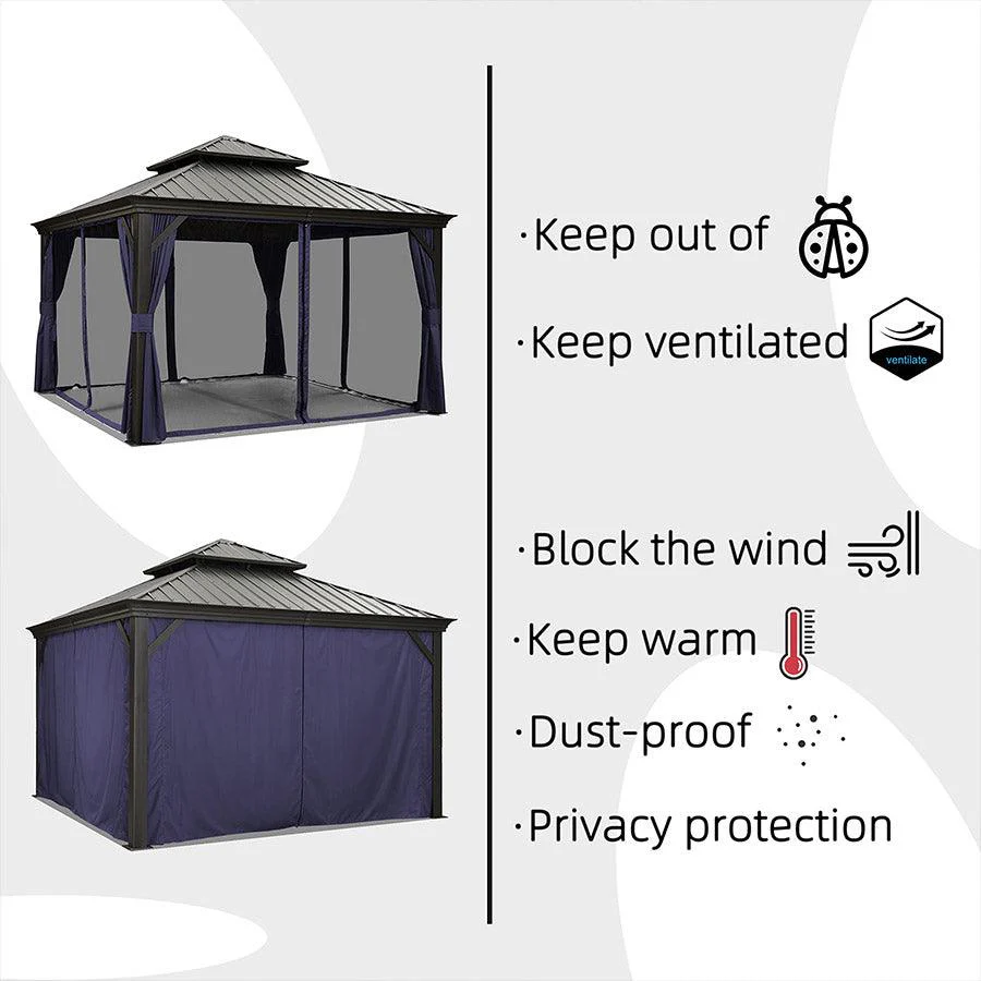 PURPLE LEAF Outdoor Hardtop Gazebo for Patio Grey Aluminum Frame Pavilion with Navy-Blue Curtain - Image 8