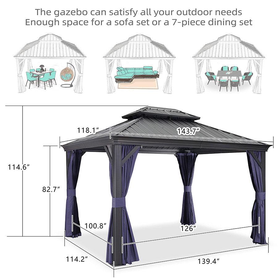 PURPLE LEAF Outdoor Hardtop Gazebo for Patio Grey Aluminum Frame Pavilion with Navy-Blue Curtain - Image 9