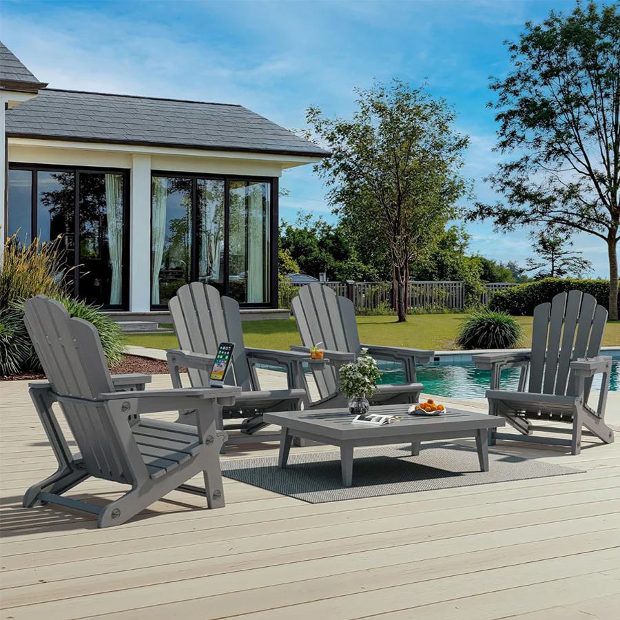 PURPLE LEAF Adirondack Chair Set of HDPE All-Weather Outdoor Fire Pit Chair with 24.6" Oversized Seat Wood-Textured Patio Adirondack Chair with Dual Cup Holders for Garden Deck Backyard - Image 11