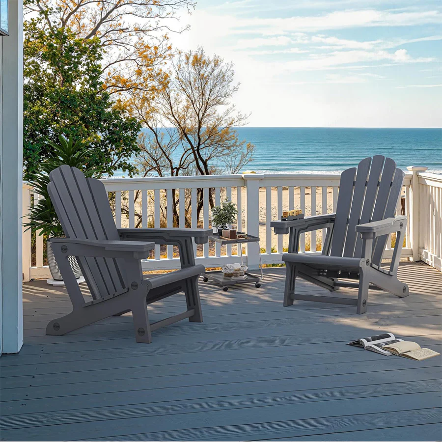 PURPLE LEAF Adirondack Chair Set of HDPE All-Weather Outdoor Fire Pit Chair with 24.6" Oversized Seat Wood-Textured Patio Adirondack Chair with Dual Cup Holders for Garden Deck Backyard - Image 13