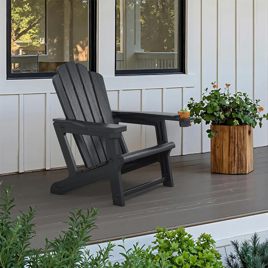 PURPLE LEAF Adirondack Chair Set of HDPE All-Weather Outdoor Fire Pit Chair with 24.6" Oversized Seat Wood-Textured Patio Adirondack Chair with Dual Cup Holders for Garden Deck Backyard - Image 16