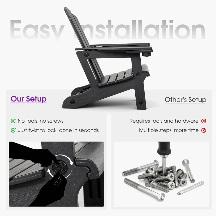 PURPLE LEAF Adirondack Chair Set of HDPE All-Weather Outdoor Fire Pit Chair with 24.6" Oversized Seat Wood-Textured Patio Adirondack Chair with Dual Cup Holders for Garden Deck Backyard - Image 18