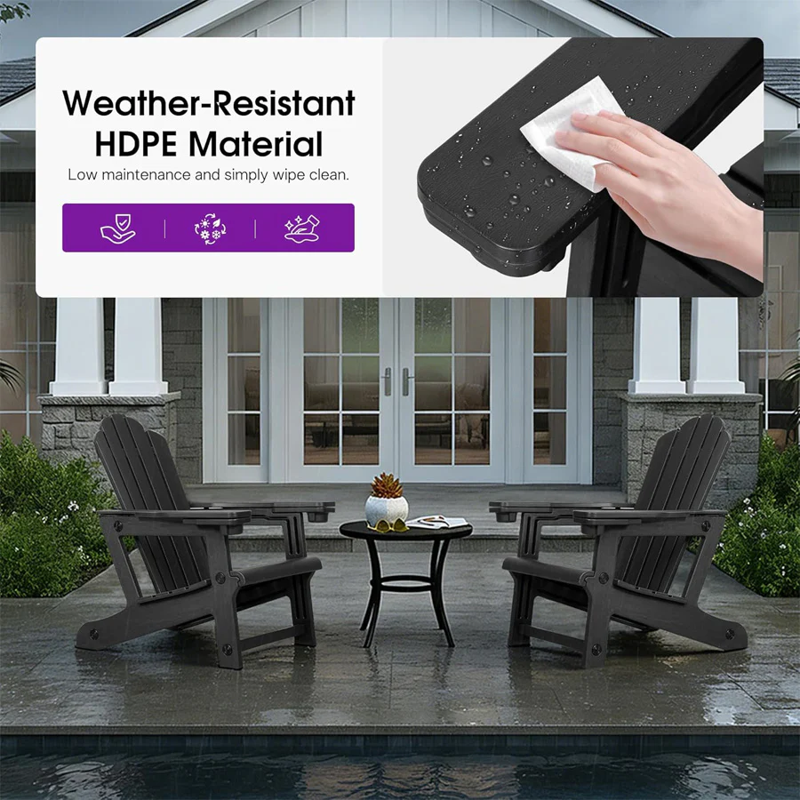 PURPLE LEAF Adirondack Chair Set of HDPE All-Weather Outdoor Fire Pit Chair with 24.6" Oversized Seat Wood-Textured Patio Adirondack Chair with Dual Cup Holders for Garden Deck Backyard - Image 19