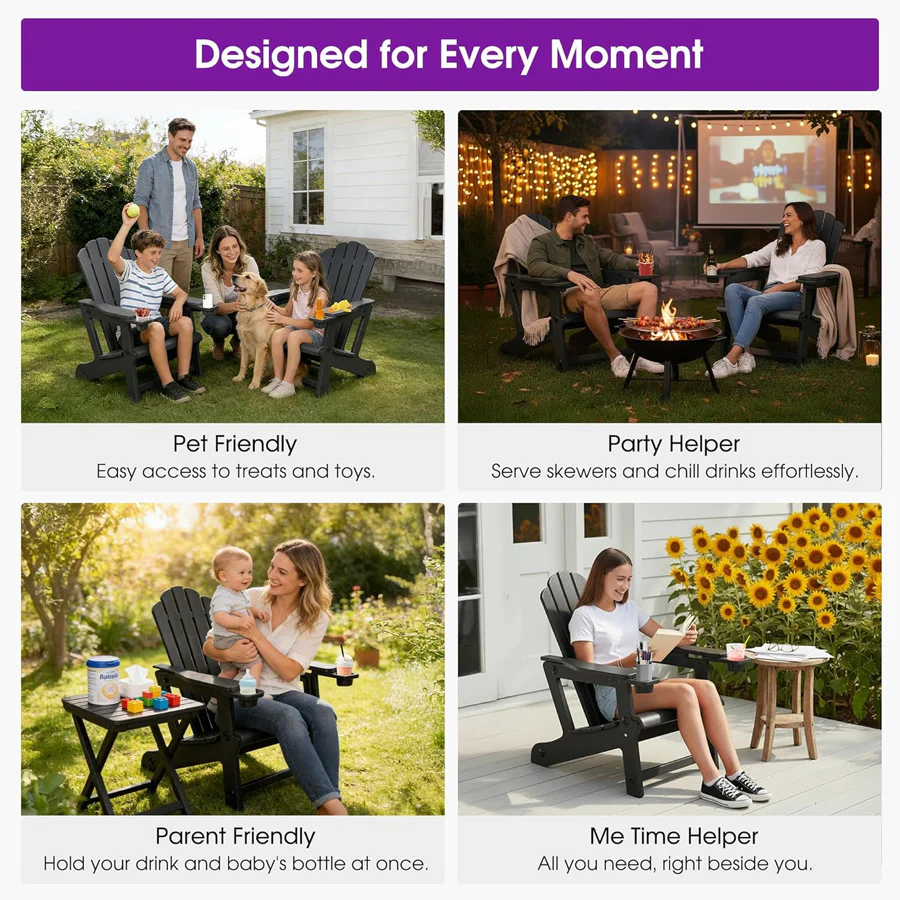 PURPLE LEAF Adirondack Chair Set of HDPE All-Weather Outdoor Fire Pit Chair with 24.6" Oversized Seat Wood-Textured Patio Adirondack Chair with Dual Cup Holders for Garden Deck Backyard - Image 20