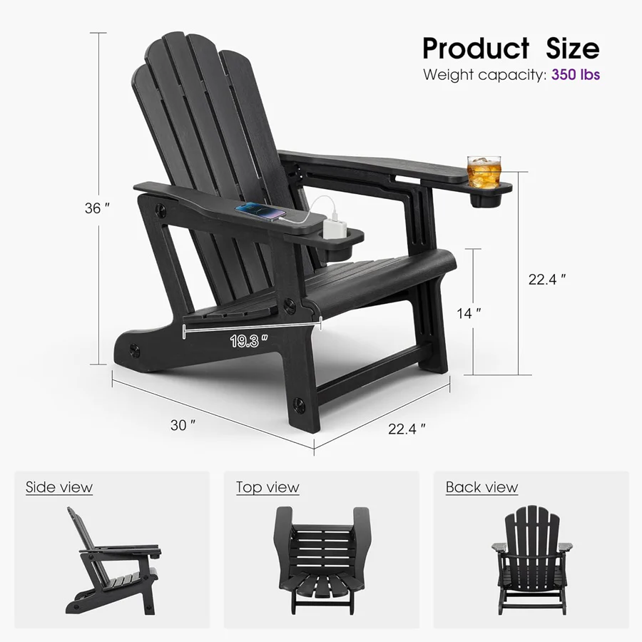 PURPLE LEAF Adirondack Chair Set of HDPE All-Weather Outdoor Fire Pit Chair with 24.6" Oversized Seat Wood-Textured Patio Adirondack Chair with Dual Cup Holders for Garden Deck Backyard - Image 21