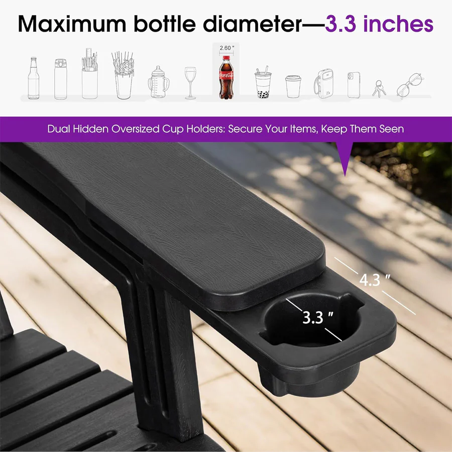 PURPLE LEAF Adirondack Chair Set of HDPE All-Weather Outdoor Fire Pit Chair with 24.6" Oversized Seat Wood-Textured Patio Adirondack Chair with Dual Cup Holders for Garden Deck Backyard - Image 22