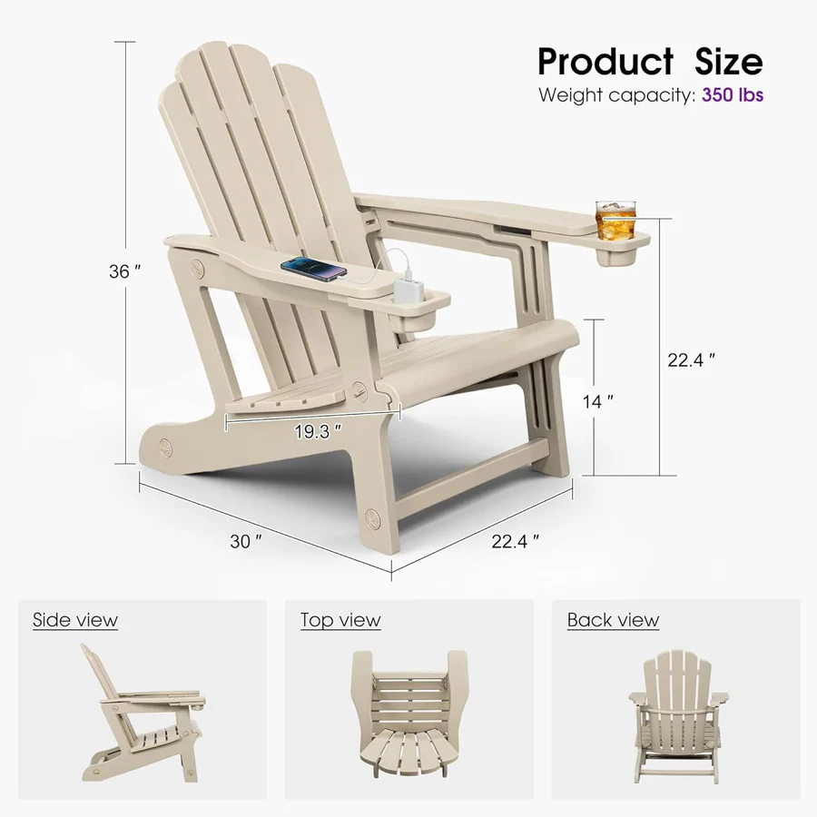 PURPLE LEAF Adirondack Chair Set of HDPE All-Weather Outdoor Fire Pit Chair with 24.6" Oversized Seat Wood-Textured Patio Adirondack Chair with Dual Cup Holders for Garden Deck Backyard - Image 23