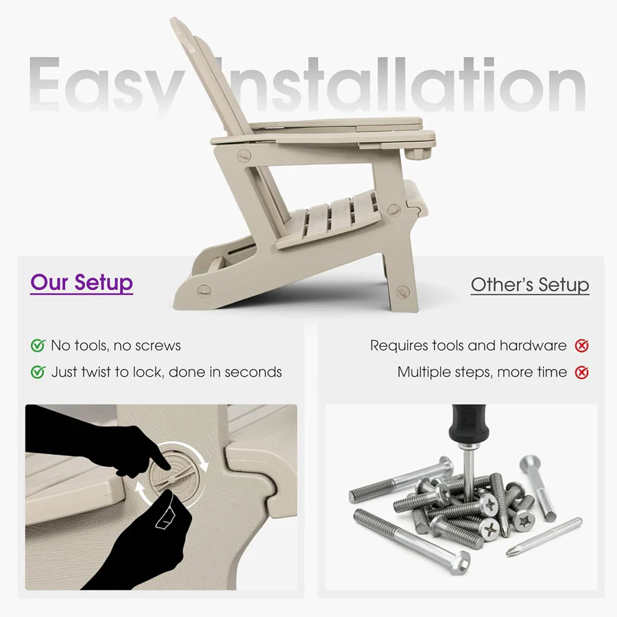 PURPLE LEAF Adirondack Chair Set of HDPE All-Weather Outdoor Fire Pit Chair with 24.6" Oversized Seat Wood-Textured Patio Adirondack Chair with Dual Cup Holders for Garden Deck Backyard - Image 24