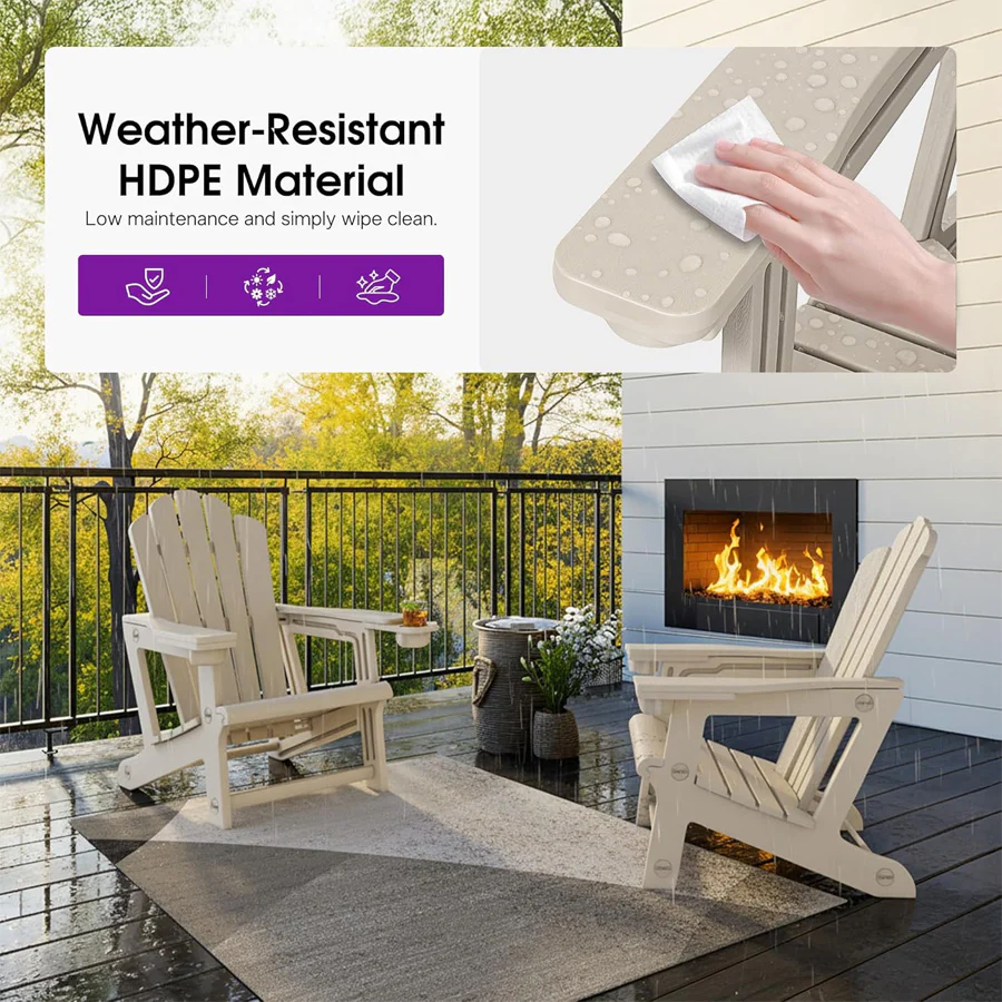 PURPLE LEAF Adirondack Chair Set of HDPE All-Weather Outdoor Fire Pit Chair with 24.6" Oversized Seat Wood-Textured Patio Adirondack Chair with Dual Cup Holders for Garden Deck Backyard - Image 30