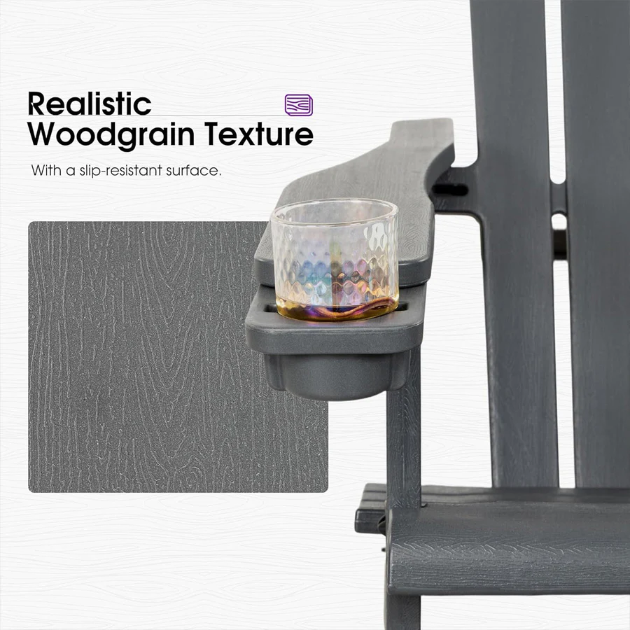 PURPLE LEAF Adirondack Chair Set of HDPE All-Weather Outdoor Fire Pit Chair with 24.6" Oversized Seat Wood-Textured Patio Adirondack Chair with Dual Cup Holders for Garden Deck Backyard - Image 4