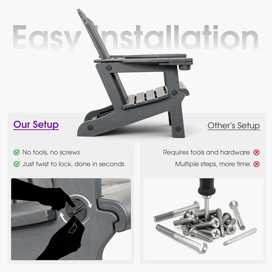 PURPLE LEAF Adirondack Chair Set of HDPE All-Weather Outdoor Fire Pit Chair with 24.6" Oversized Seat Wood-Textured Patio Adirondack Chair with Dual Cup Holders for Garden Deck Backyard - Image 6