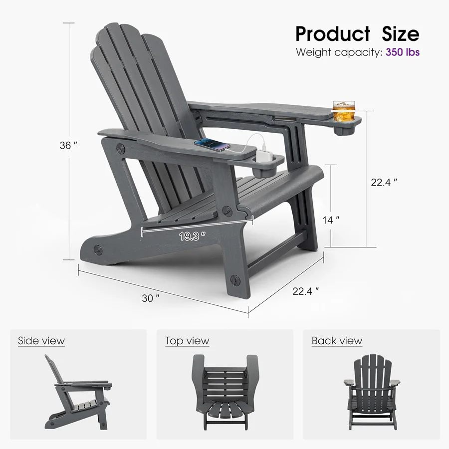 PURPLE LEAF Adirondack Chair Set of HDPE All-Weather Outdoor Fire Pit Chair with 24.6" Oversized Seat Wood-Textured Patio Adirondack Chair with Dual Cup Holders for Garden Deck Backyard - Image 9
