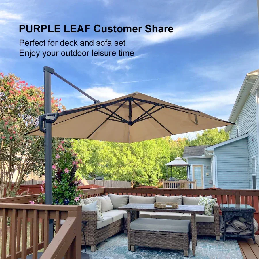 PURPLE LEAF Patio Outdoor Large Umbrella Square and Rectangular Cantilever Yard Sun Umbrellas - Image 216