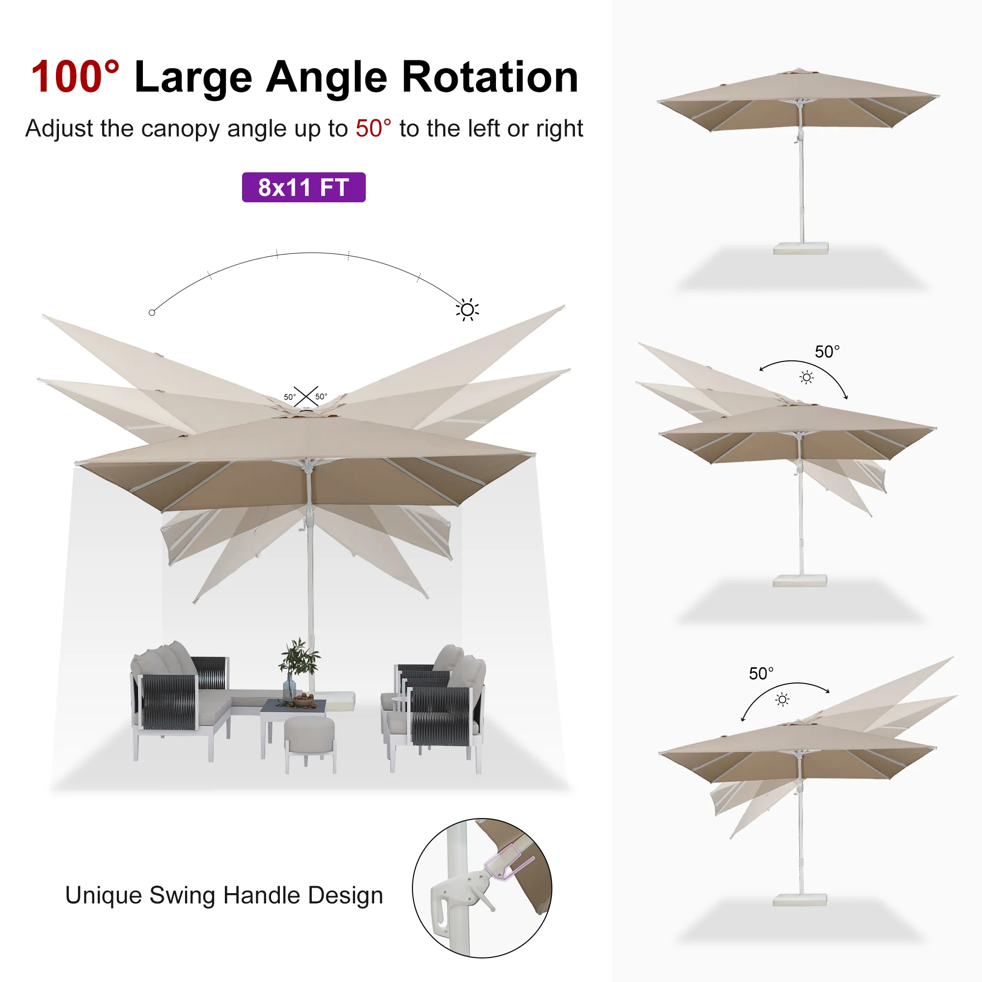 PURPLE LEAF Best White Patio Rotating Umbrella Swivel Outdoor Umbrellas - Image 111