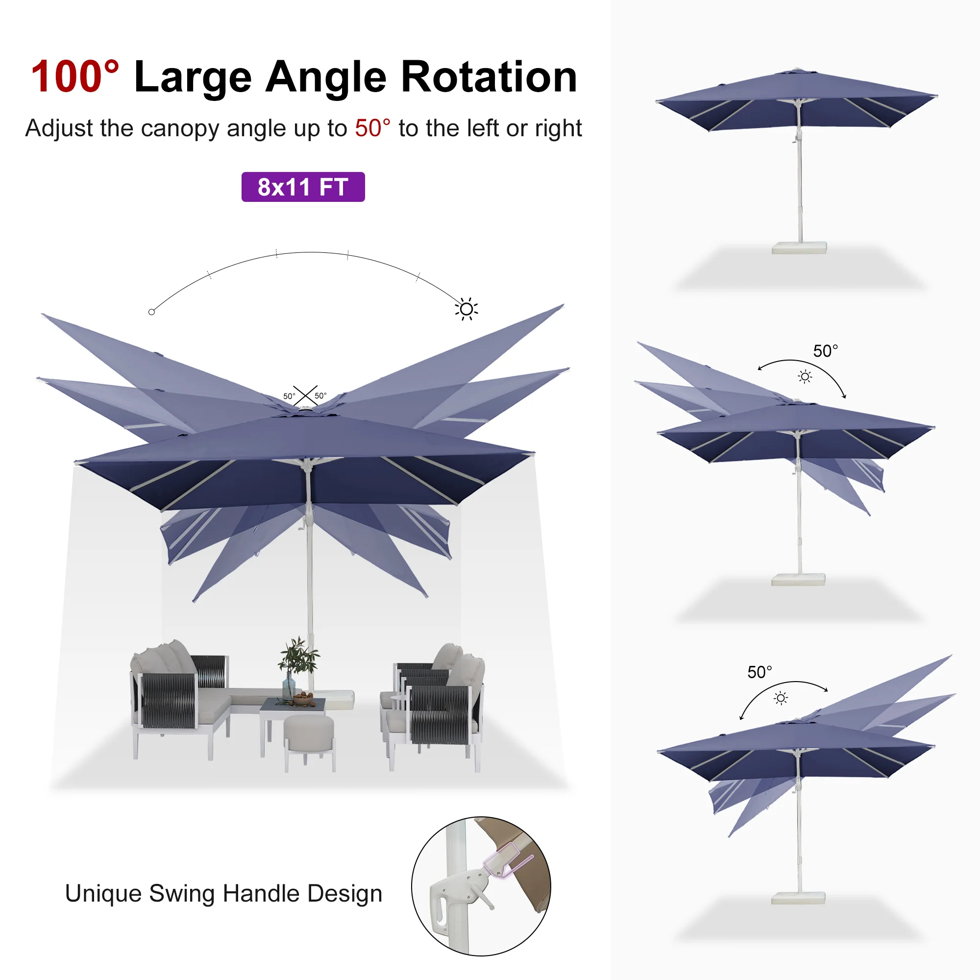 PURPLE LEAF Best White Patio Rotating Umbrella Swivel Outdoor Umbrellas - Image 112