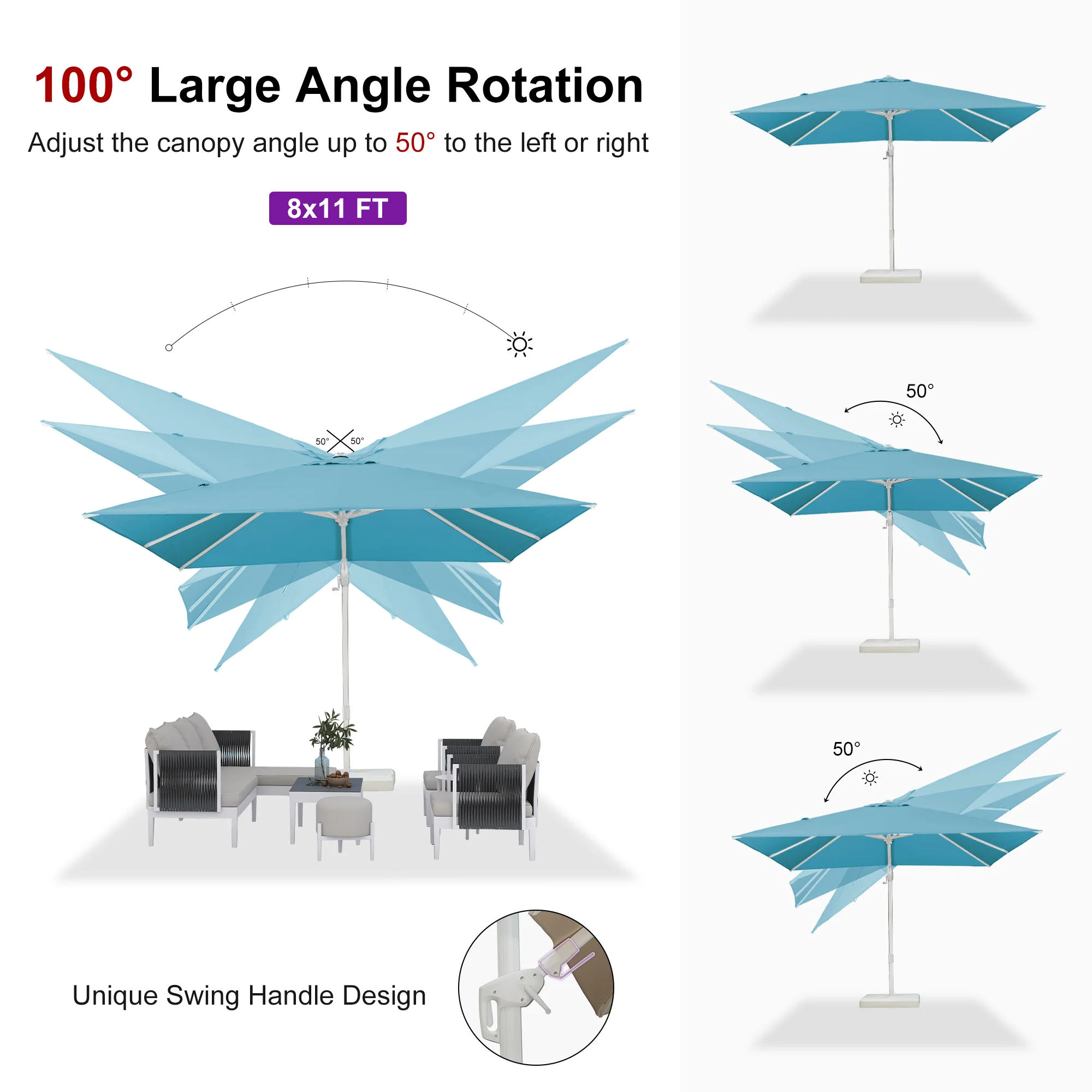 PURPLE LEAF Best White Patio Rotating Umbrella Swivel Outdoor Umbrellas - Image 113