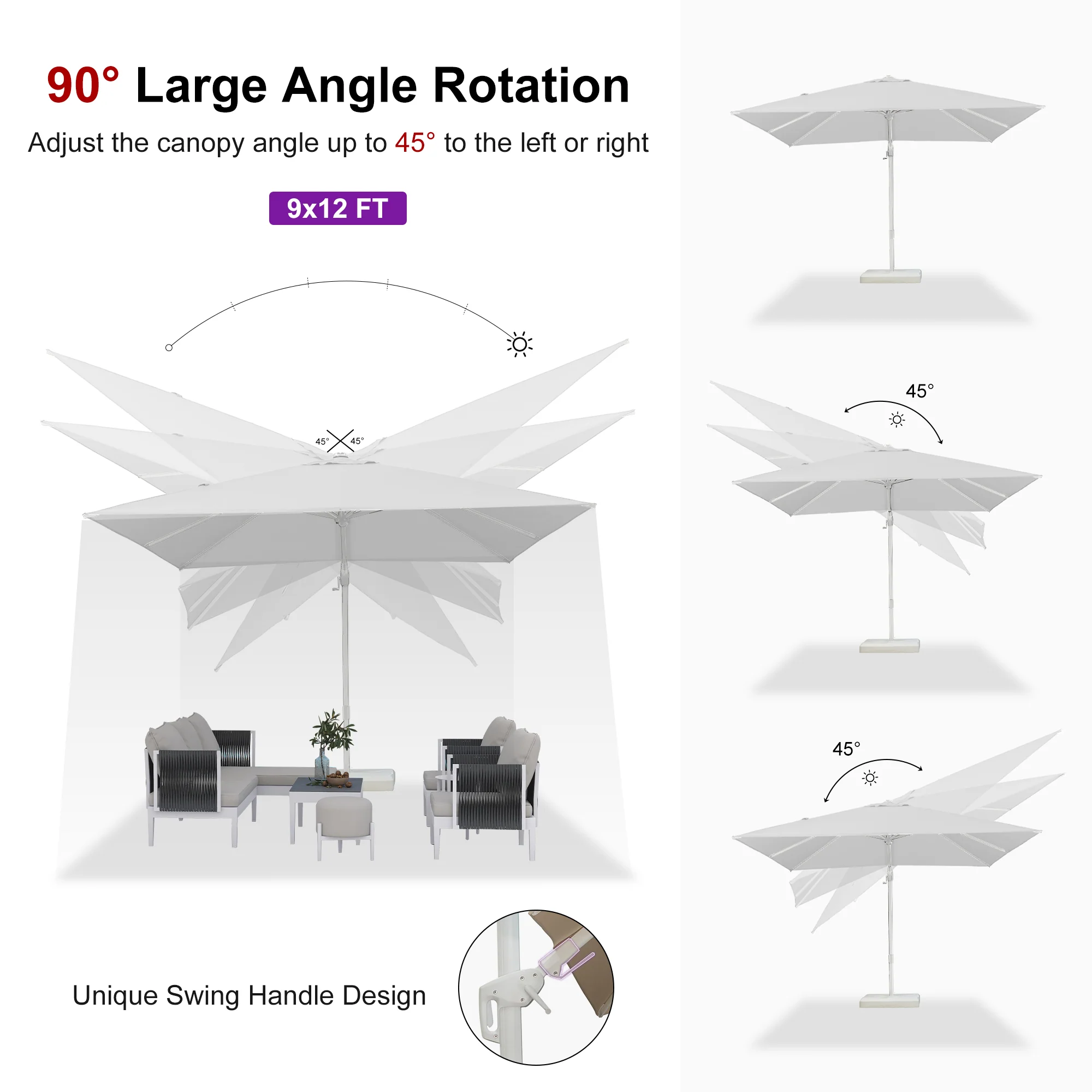 PURPLE LEAF Best White Patio Rotating Umbrella Swivel Outdoor Umbrellas - Image 114