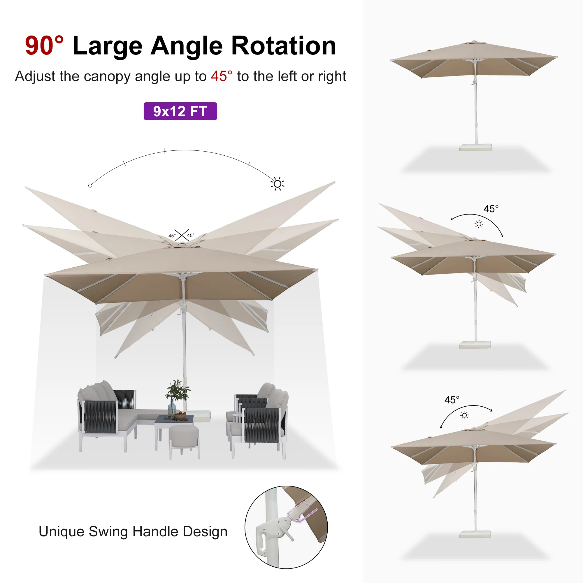 PURPLE LEAF Best White Patio Rotating Umbrella Swivel Outdoor Umbrellas - Image 115