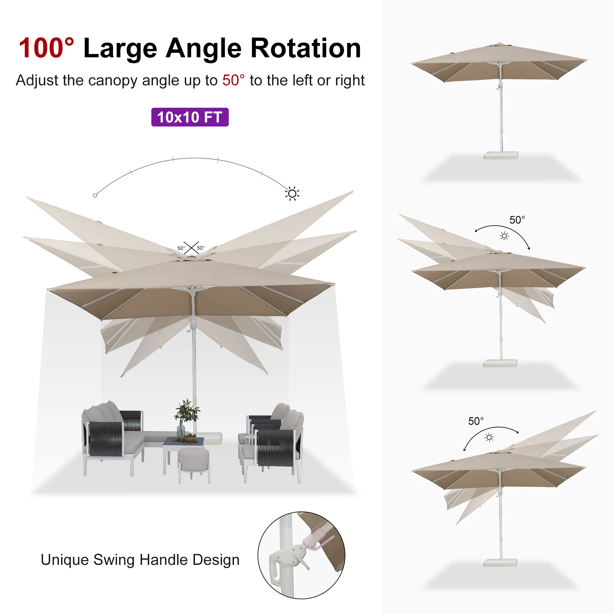 PURPLE LEAF Best White Patio Rotating Umbrella Swivel Outdoor Umbrellas - Image 119
