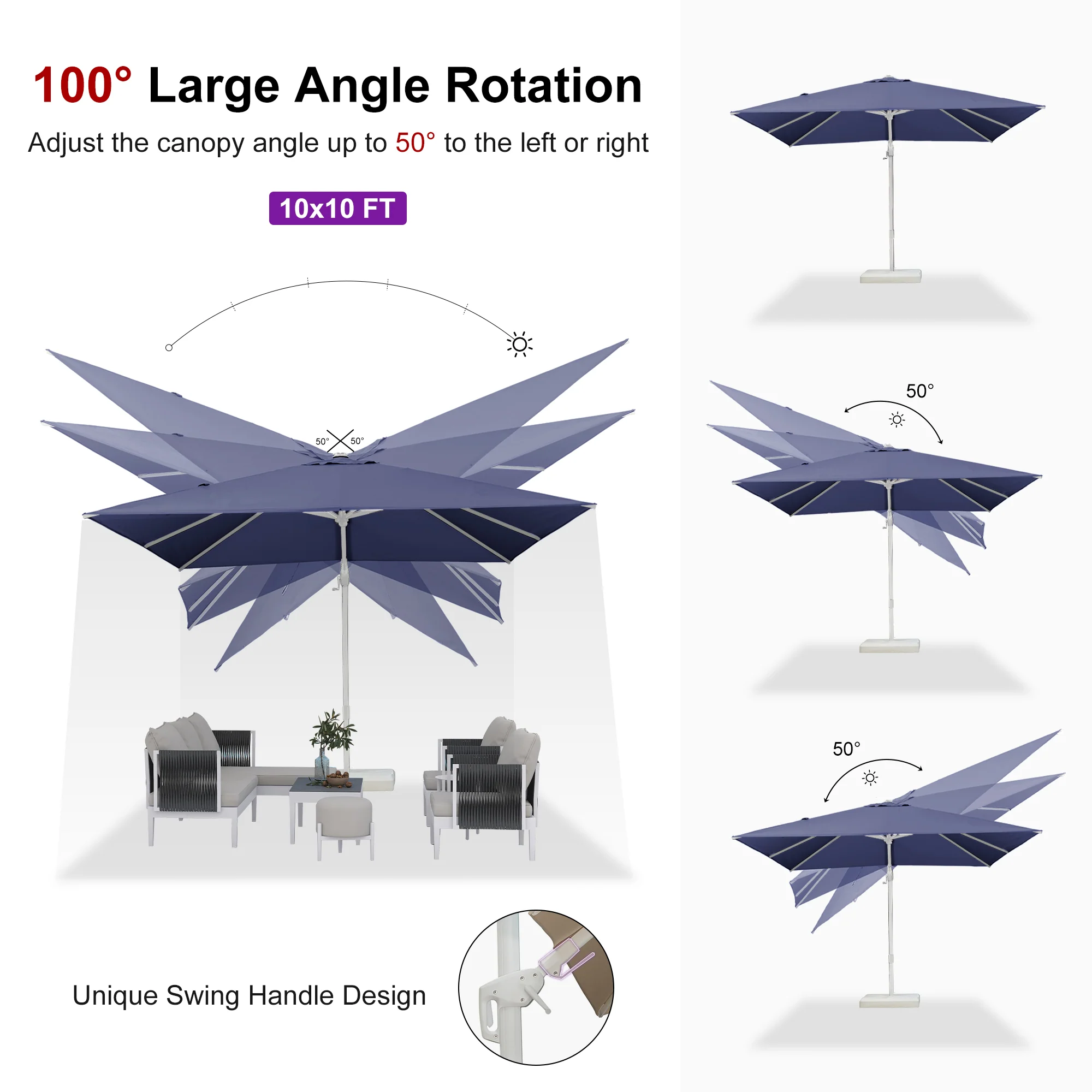 PURPLE LEAF Best White Patio Rotating Umbrella Swivel Outdoor Umbrellas - Image 120