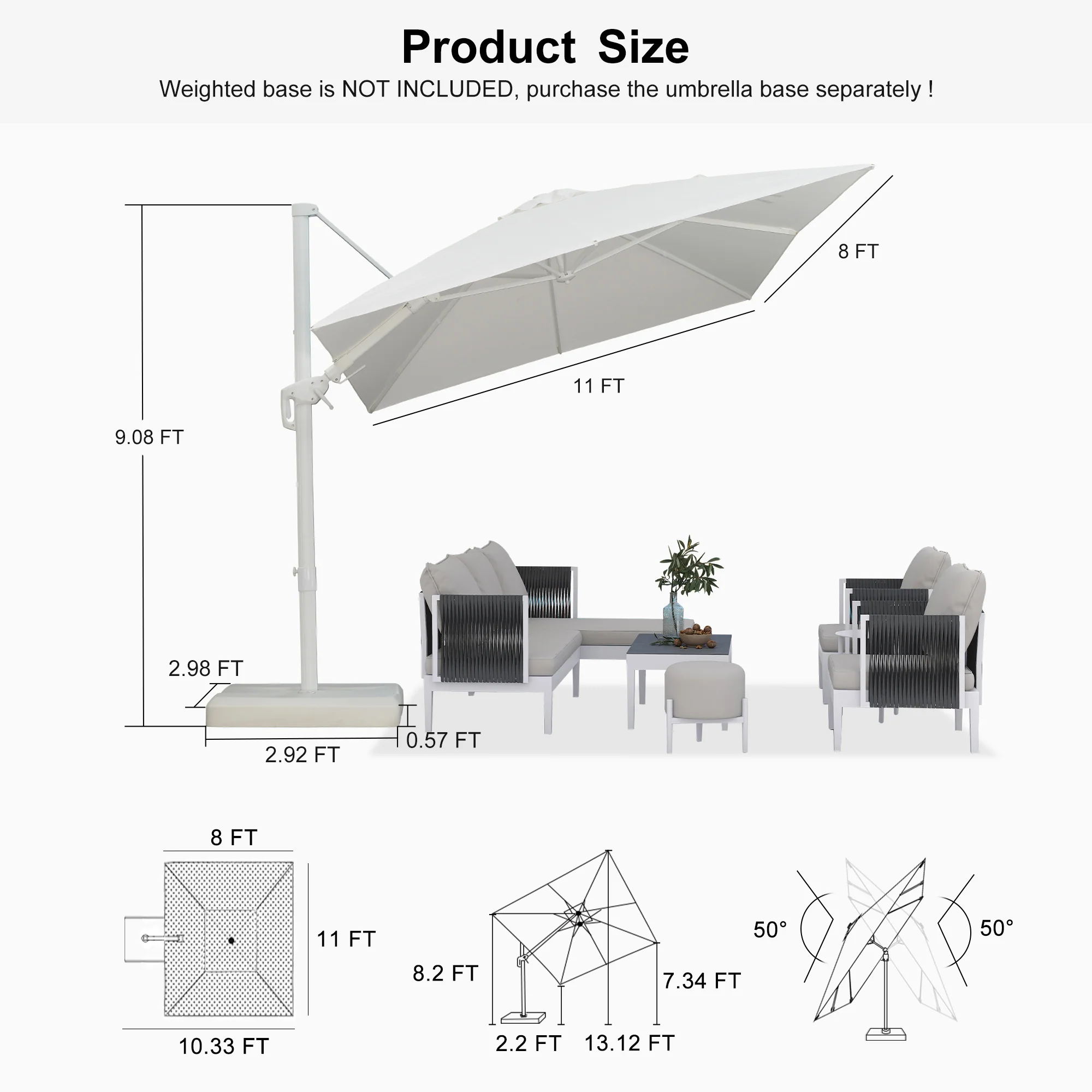 PURPLE LEAF Best White Patio Rotating Umbrella Swivel Outdoor Umbrellas - Image 122