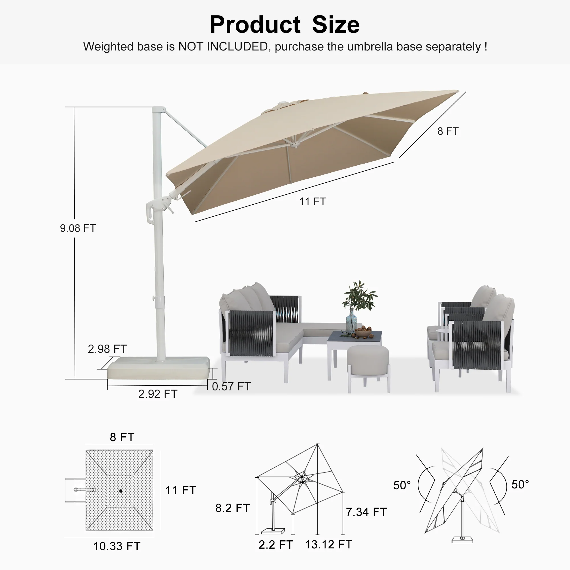 PURPLE LEAF Best White Patio Rotating Umbrella Swivel Outdoor Umbrellas - Image 123