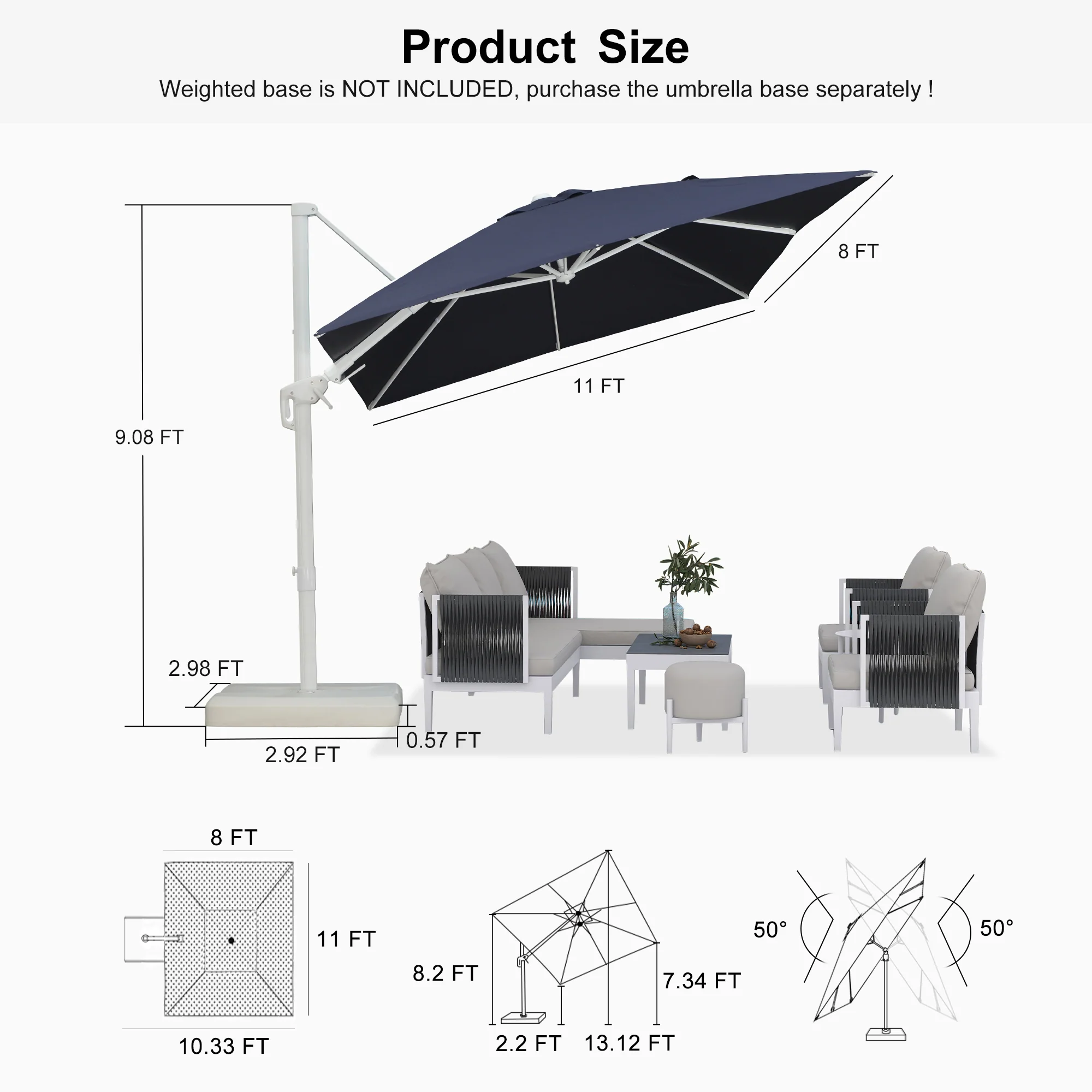 PURPLE LEAF Best White Patio Rotating Umbrella Swivel Outdoor Umbrellas - Image 124