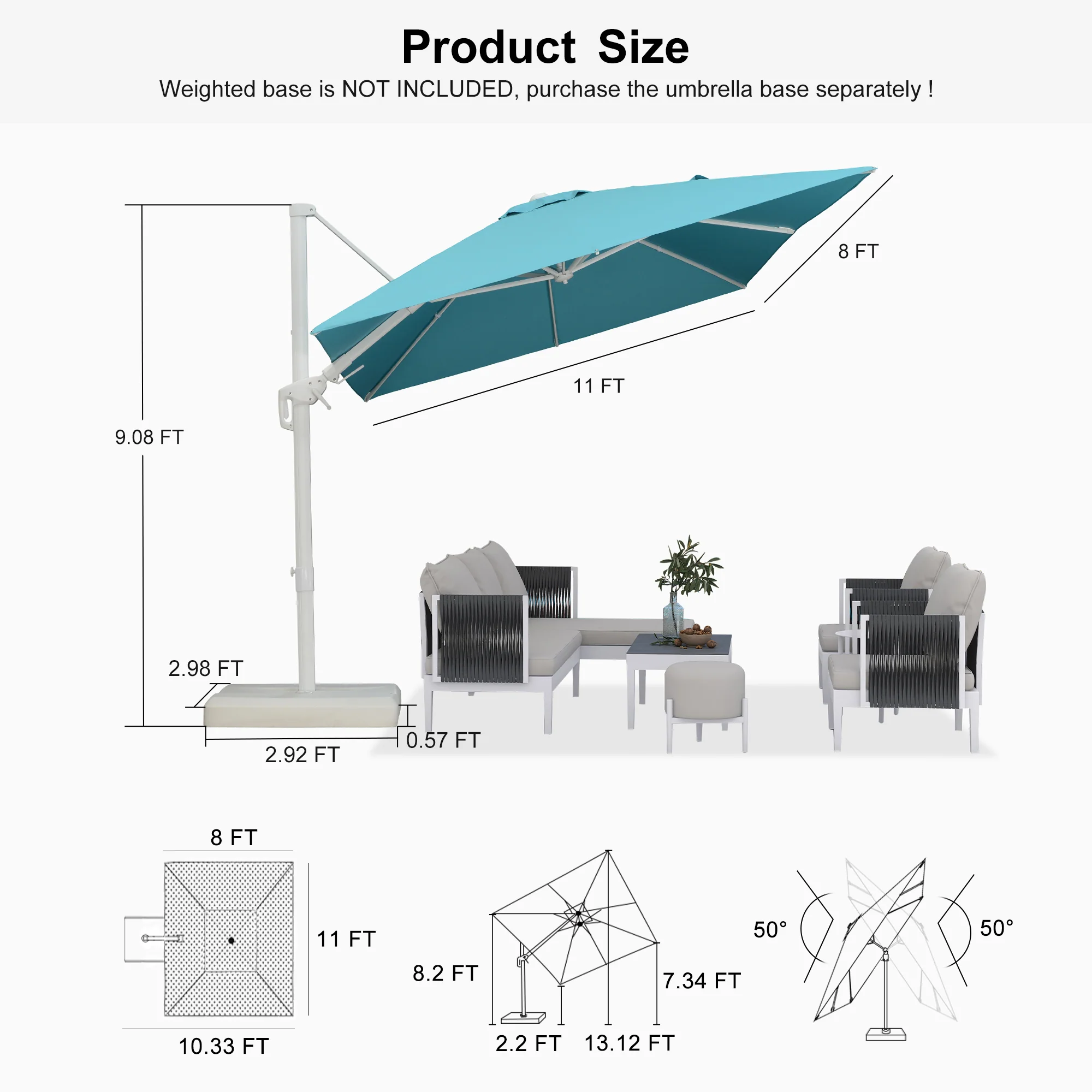 PURPLE LEAF Best White Patio Rotating Umbrella Swivel Outdoor Umbrellas - Image 125