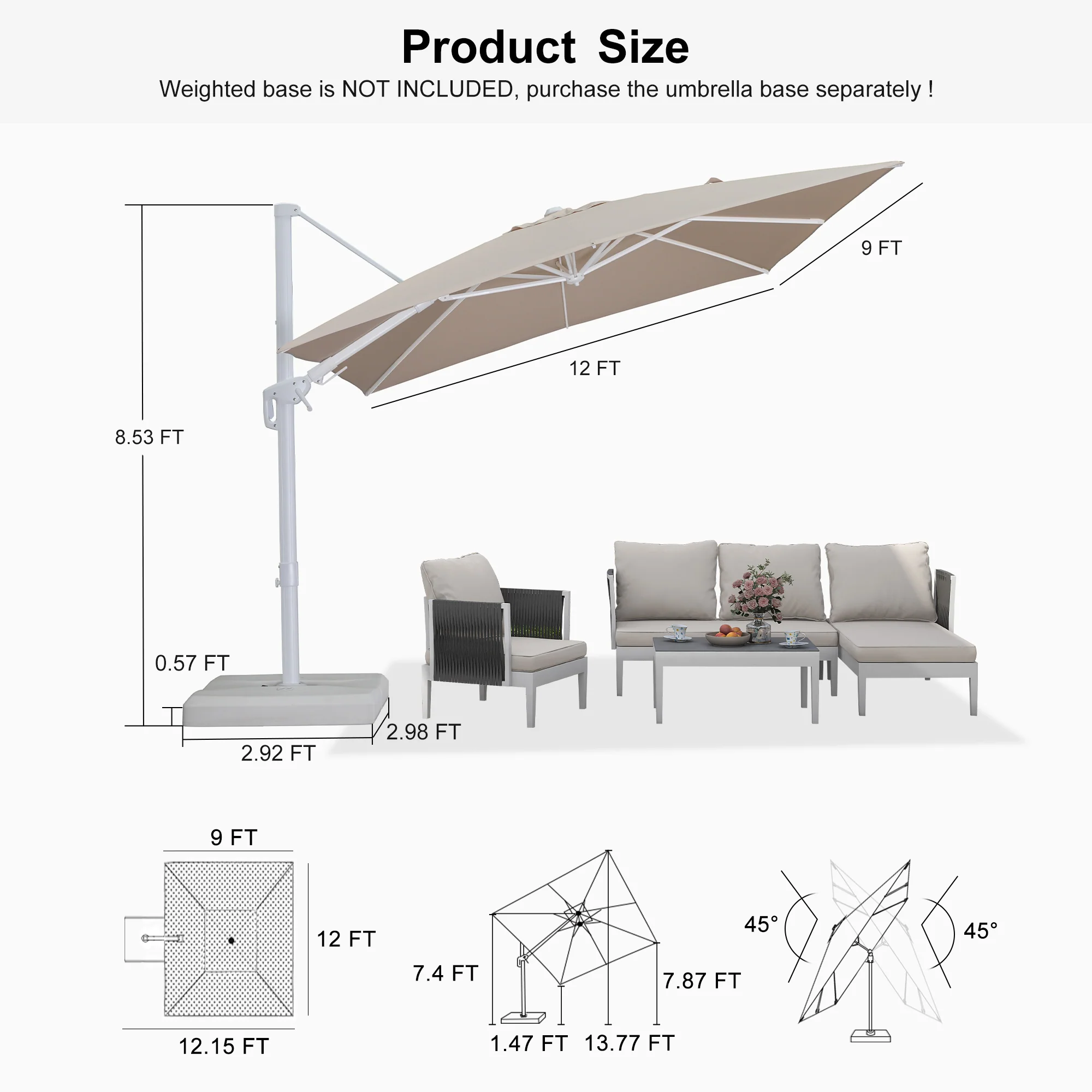 PURPLE LEAF Best White Patio Rotating Umbrella Swivel Outdoor Umbrellas - Image 127